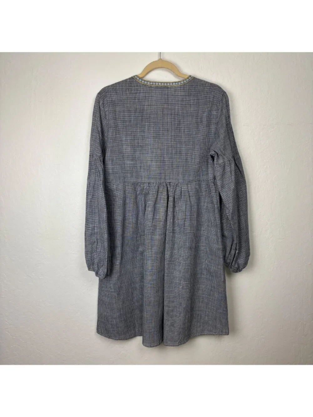 ✨3/$30 Grifflin Paris M Gingham Long Sleeve Embroidered Cotton Dress Cottagecore - Picture 4 of 5